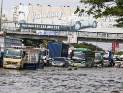 Jalan Raya Kaligawe Semarang Masih Terendam Banjir dengan Ketinggian Air 60 Cm